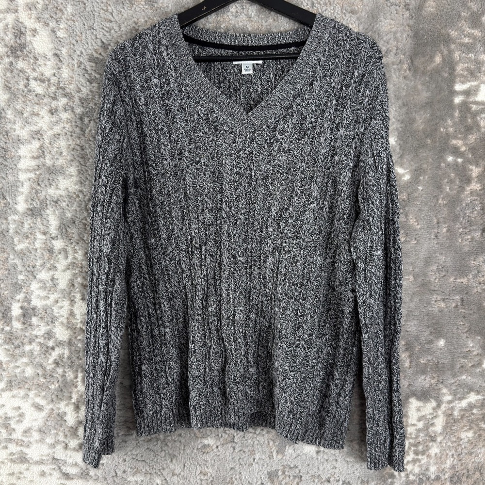 Croft Barrow Size M V Neck Cable Knit V Neck Sweater Gray Long Sleeve Casual